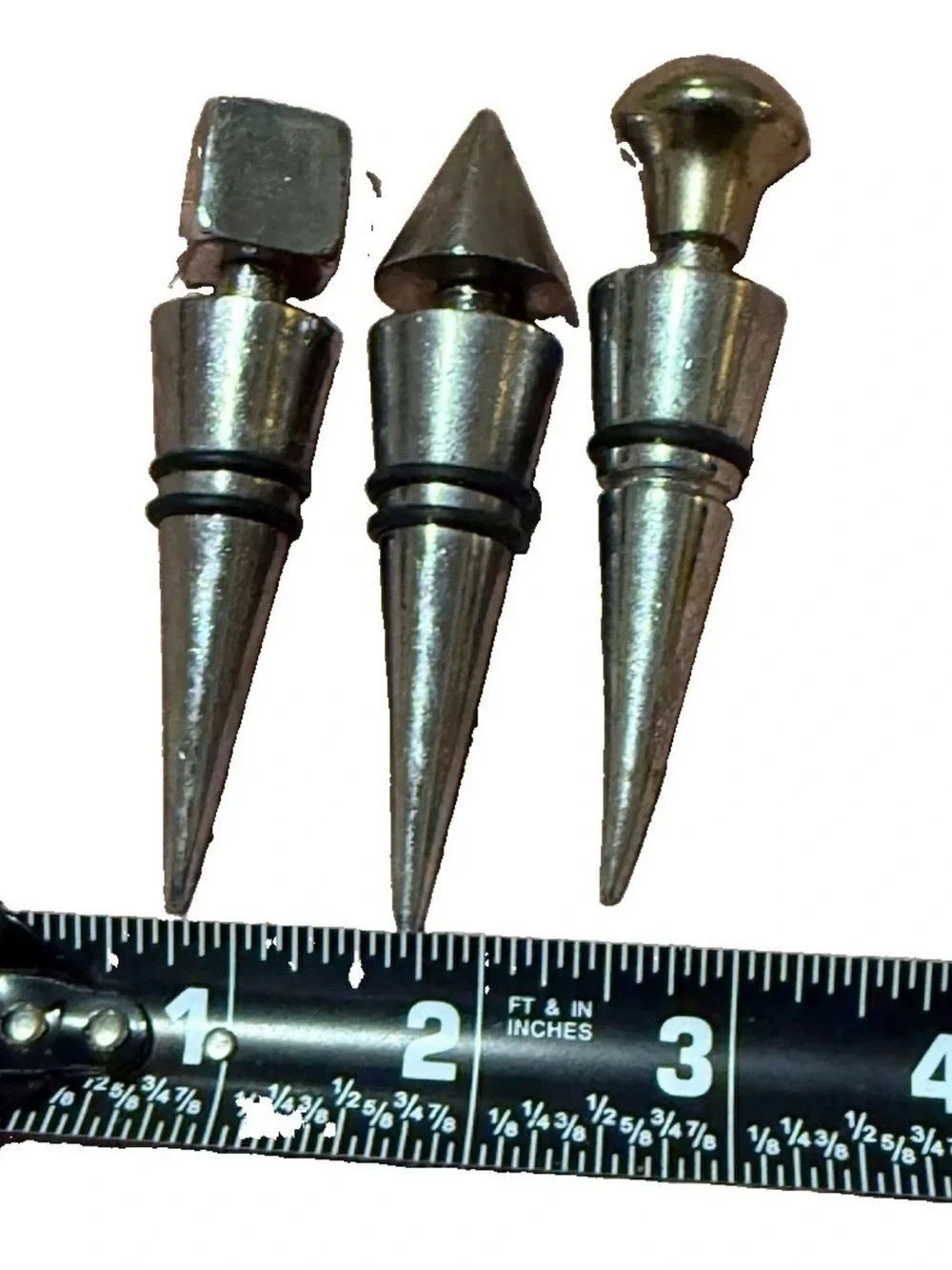 3 Vintage Bottle Stoppers 1980s Italy Geometric Conical Metal